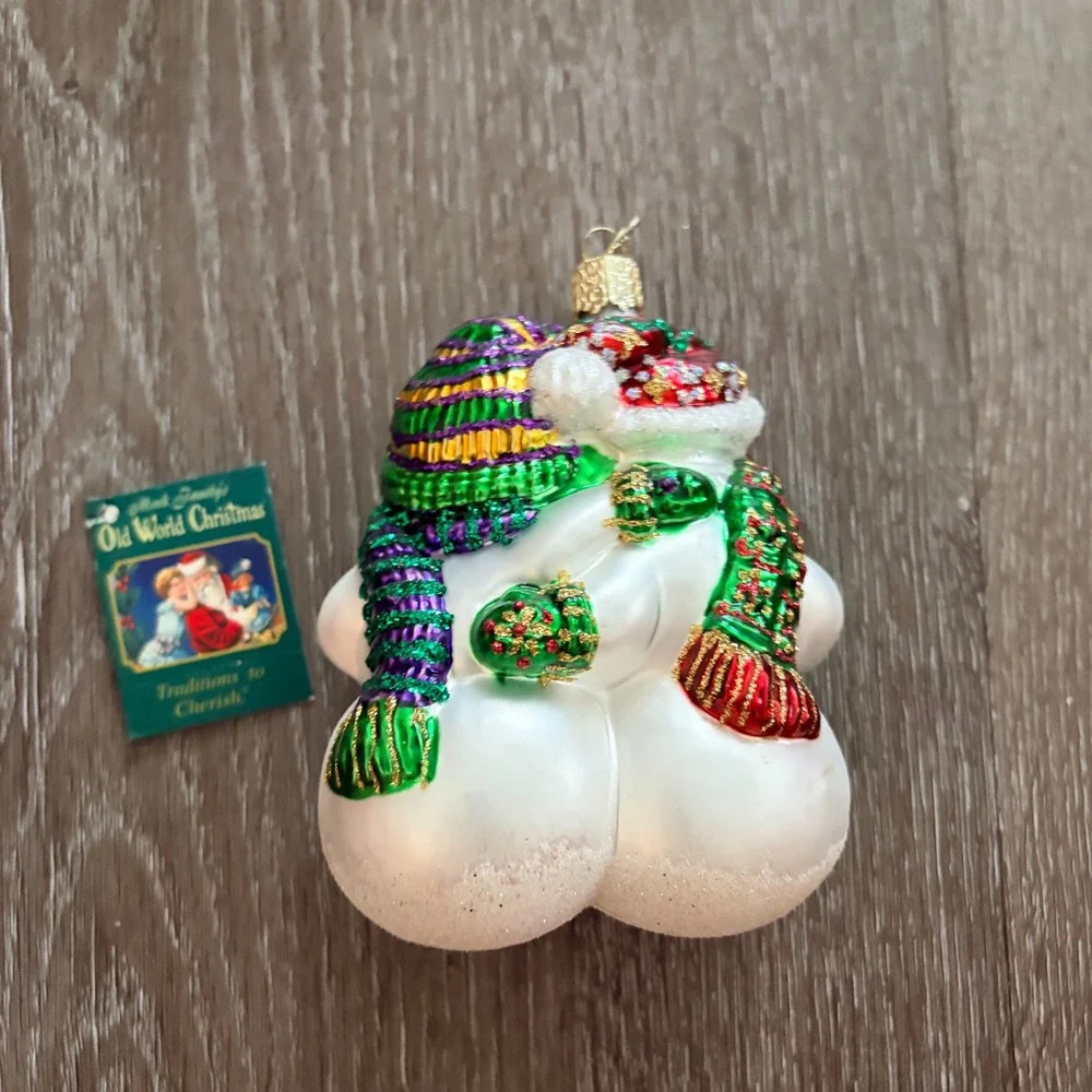 Old World Christmas Best Friends Snowmen Glass Ornament Glitter Holiday Decor